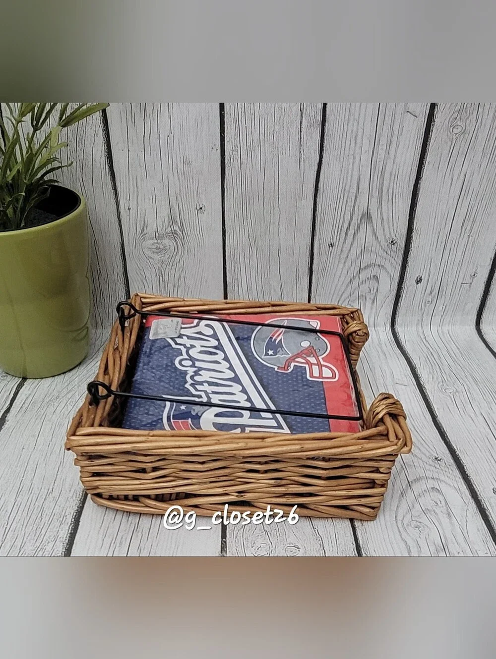 Natural Wicker Napkin Holder with Black Metal Handle